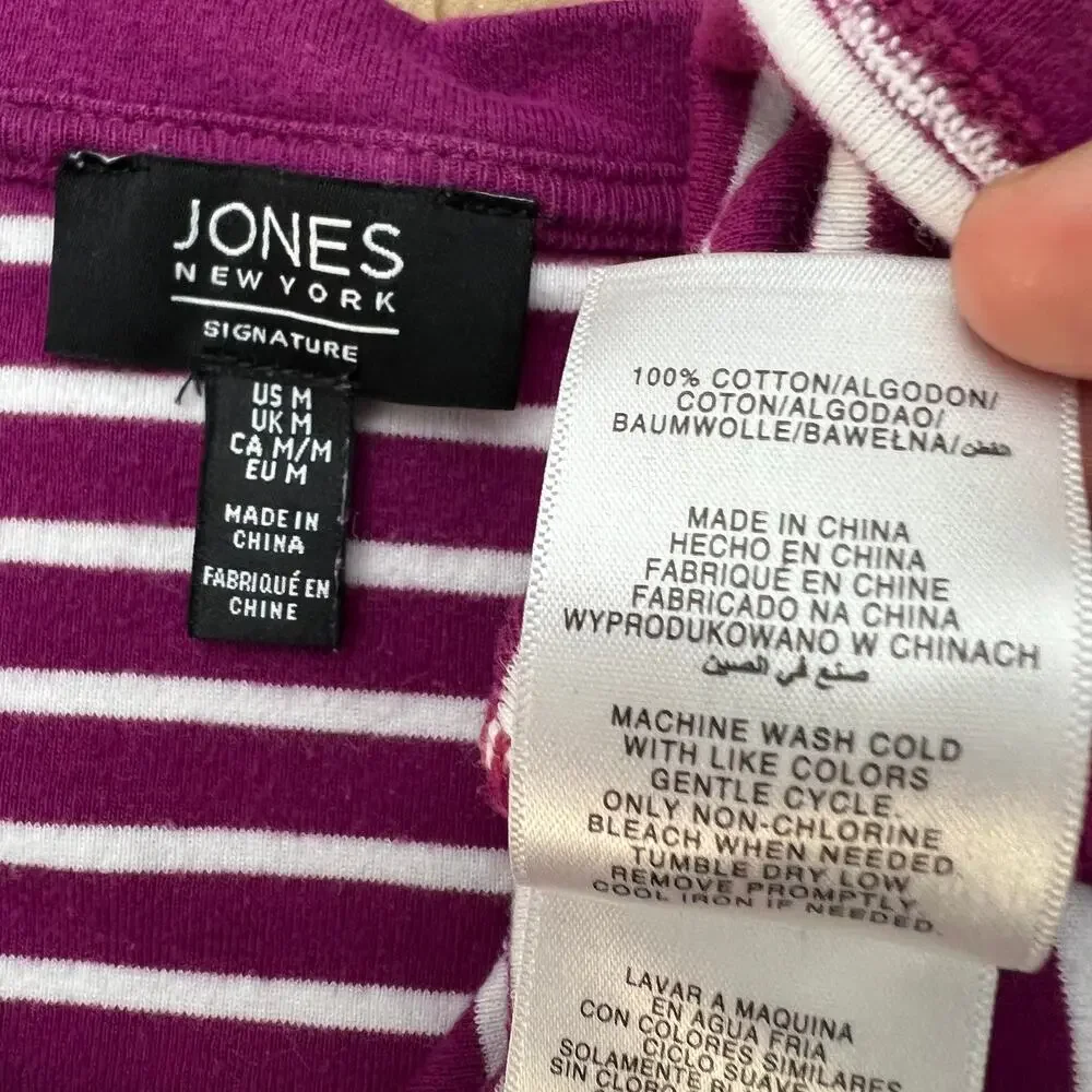 Jones New York (M) Purple White Striped  Rolled Cuff 1/2 Sleeve Boat Tee Shirt - Picture 7 of 7
